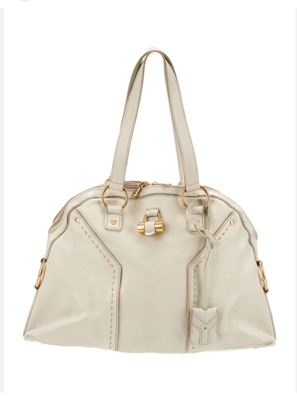 Yves Saint Laurent YSL Muse Cream Leather Double-Handle Shoulder Bag